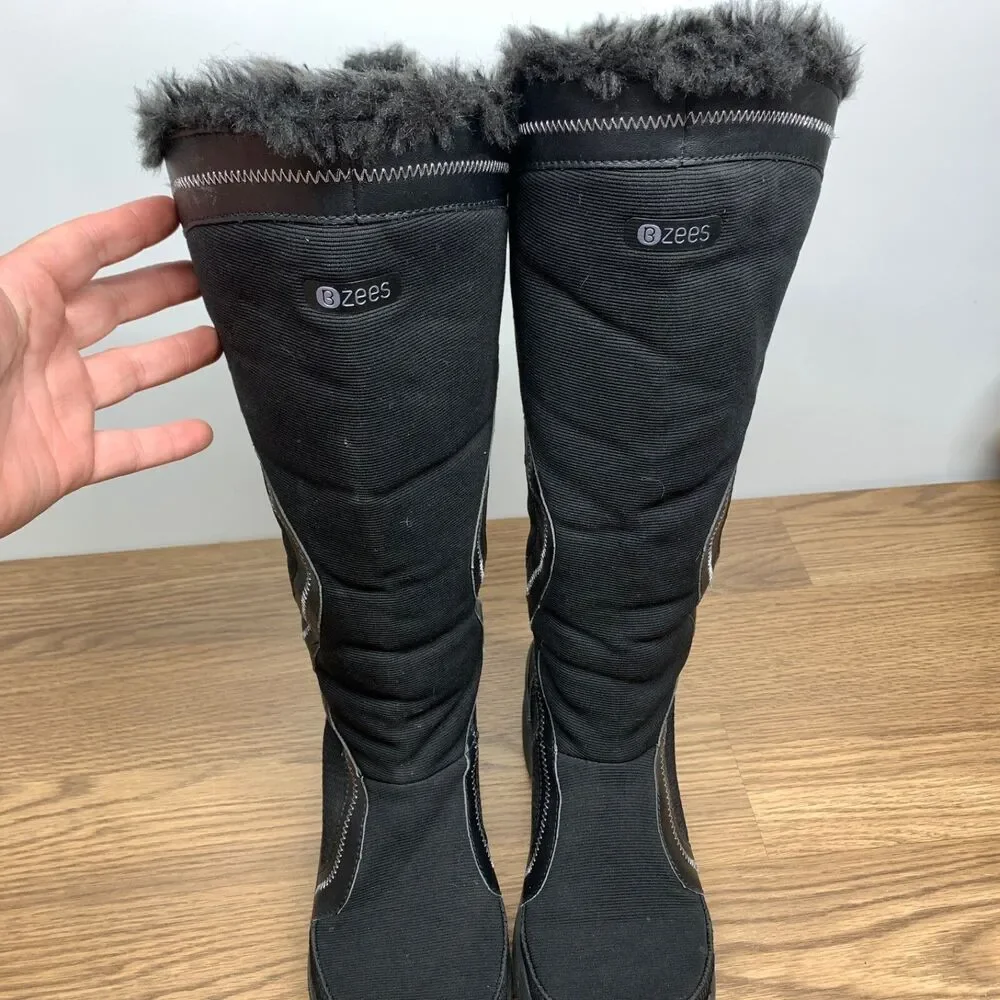 BZees black Ladies Knee High Boots Size 9 M Faux‎ Fur Decadent Low Wedge